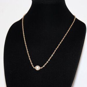 🤍 Vintage Gold & Solitaire Pearl Necklace · 22"